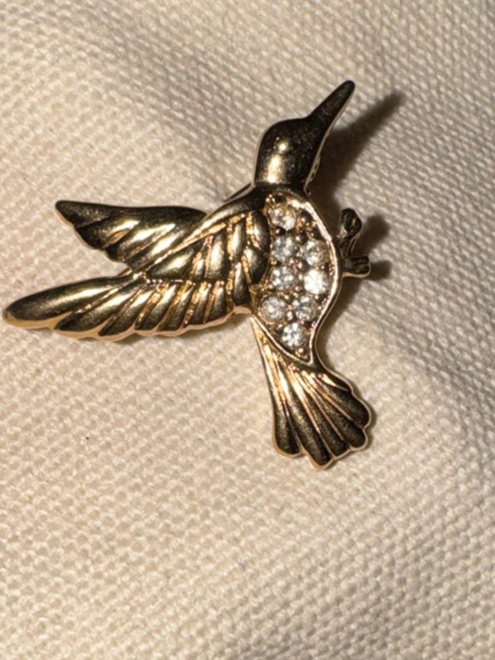 Trifari Vintage Gold Hummingbird Pin with Crystal Accents